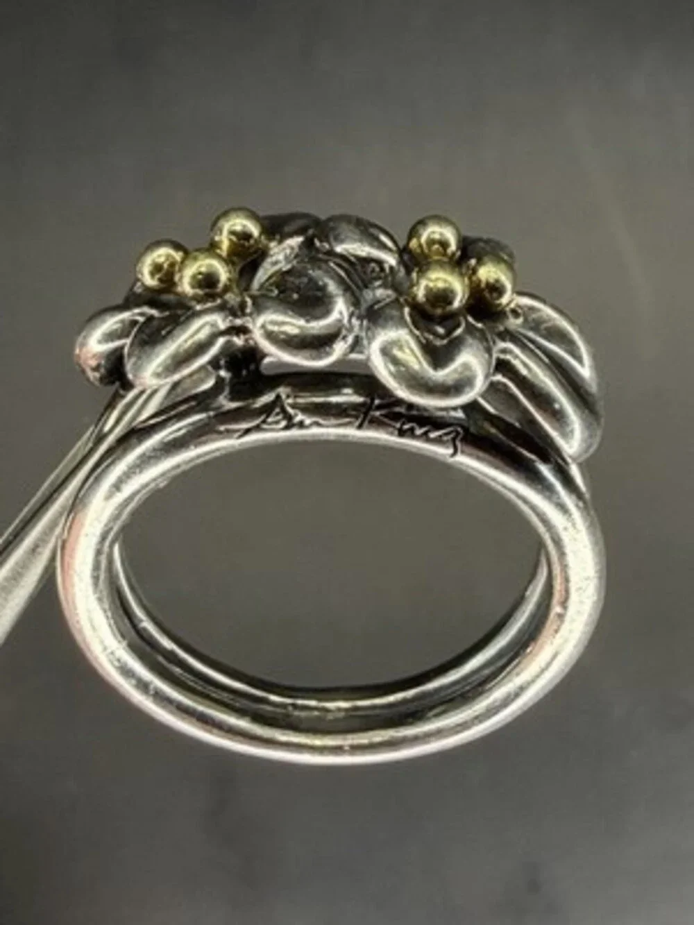 Ann King Sterling Silver 18K Yellow Gold Flower Ring Size 5 Two Tone Floral 925
